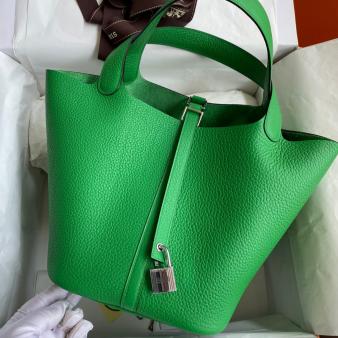 Bamboo Clemence Leather Hermes Picotin Lock 22 Handmade Bag