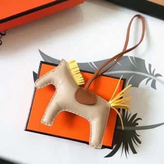 Beige/Camel/Yellow Leather Hermes Rodeo Horse Bag Charm