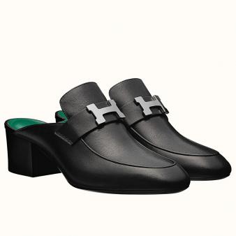 Black Calfskin Hermes Paradis Mules