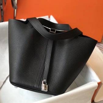 Black Clemence Leather Hermes Picotin Lock 18 Bag