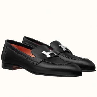 Black Goatskin Hermes Paris Loafers