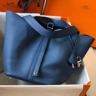 Blue Agate Clemence Leather Hermes Picotin Lock 22 Bag