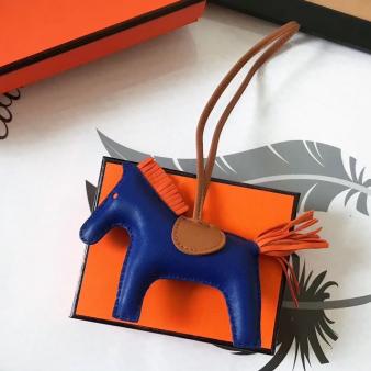 Blue/Camel/Orange Leather Hermes Rodeo Horse Bag Charm