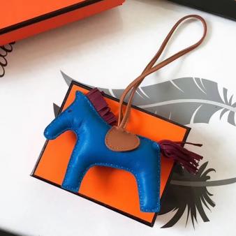 Blue/Camel/Ruby Leather Hermes Rodeo Horse Bag Charm