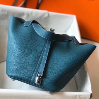 Blue Jean Clemence Leather Hermes Picotin Lock 22 Bag