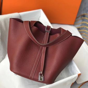 Bordeaux Clemence Leather Hermes Picotin Lock 18 Bag