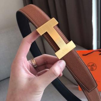 Brown Clemence Leather Hermes Quizz 32mm Reversible Belt