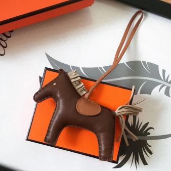 Cafe/Camel/Grey Leather Hermes Rodeo Horse Bag Charm