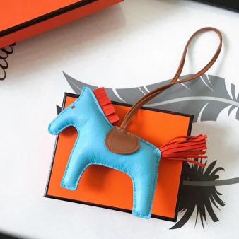 Ciel/Camel/Orange Leather Hermes Rodeo Horse Bag Charm