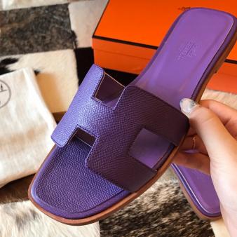 Crocus Epsom Calfskin Hermes Oran Slide Sandals