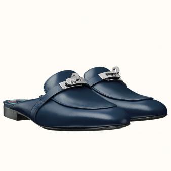 Dark Blue Calfskin Hermes Oz Mules