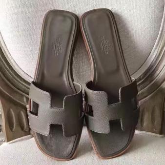 Etoupe Epsom Leather Hermes Oran Sandals