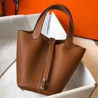 Gold Clemence Leather Hermes Picotin Lock 18 Bag