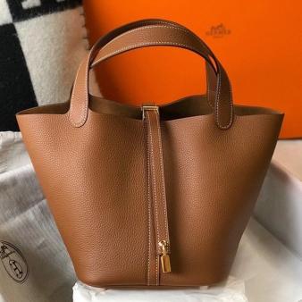 Gold Clemence Leather Hermes Picotin Lock 22 Bag