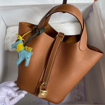 Gold Clemence Leather Hermes Picotin Lock 22 Handmade Bag