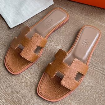 Gold Epsom Calfskin Hermes Oran Slide Sandals