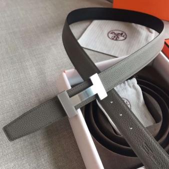 Grey Clemence Leather Hermes Quizz 32mm Reversible Belt