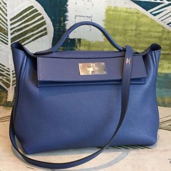 Hermes 24/24 Bag 29 In Blue Clemence Calfskin