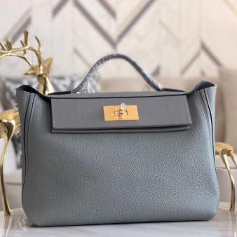 Hermes 24/24 Bag 29 In Blue Glacier Clemence Calfskin