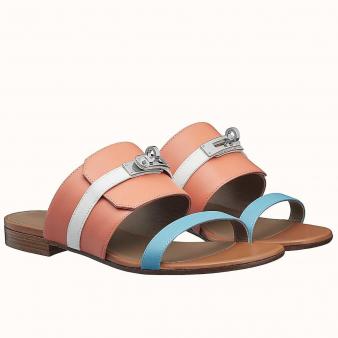 Hermes Avenue Sandals In Multicolor Calfskin