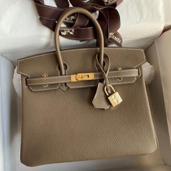 Hermes Birkin 25 Bag in Taupe Clemence Leather