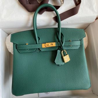 Hermes Birkin 25 Handmade Bag in Clemence Leather Malachite