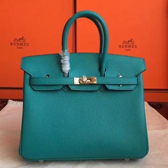 Hermes Birkin 25 Handmade Bag in Epsom Calfskin Malachite