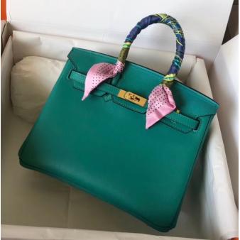 Hermes Birkin 25 Handmade Bag in Swift Leather Malachite