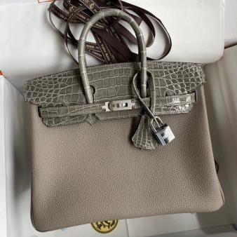 Hermes Birkin 25 Touch Bag in Gris Asphalt Shiny Niloticus Crocodile Skin