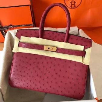 Hermes Birkin 30 Bag in Ruby Ostrich Leather