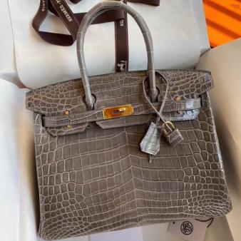 Hermes Birkin 30 Bag in Shiny Taupe Crocodile Niloticus