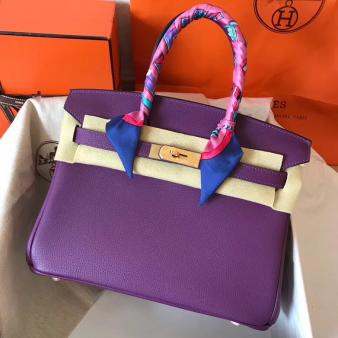 Hermes Birkin 30 Handmade Bag in Ultraviolet Clemence Leather