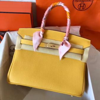 Hermes Birkin 30 Handmade Bag in Yellow Clemence Leather