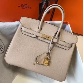 Hermes Birkin Bag 25cm In Beige Clemence Leather With GHW