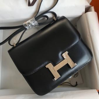 Hermes Black Box Calf Leather Constance 18 Handmade Bag