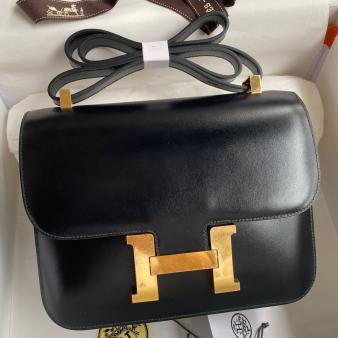 Hermes Black Box Calfskin Constance 24 Handmade Bag