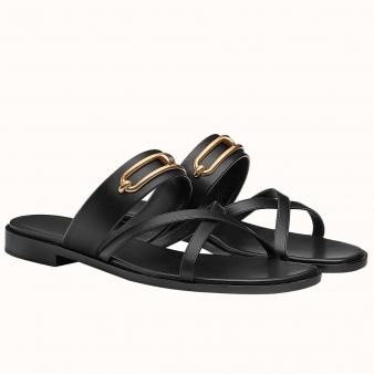 Hermes Black Calfskin Claire Sandals