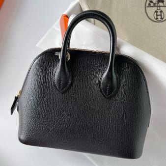 Hermes Black Chevre Mysore Leather Mini Bolide 1923 Handmade Bag