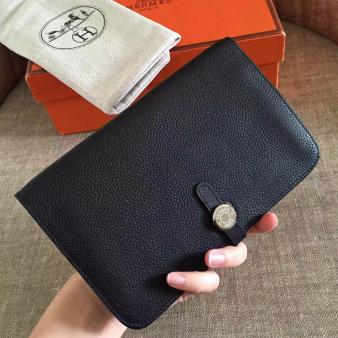 Hermes Black Clemence Leather Dogon Duo Wallet