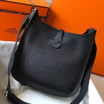 Hermes Black Clemence Leather Evelyne III 29 PM Bag