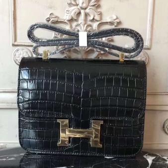 Hermes Black Crocodile Constance MM 24cm Bag