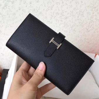 Hermes Black Epsom Bearn Wallet Gusset