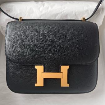 Hermes Black Epsom Calfskin Constance 1-18 Mirror Bag