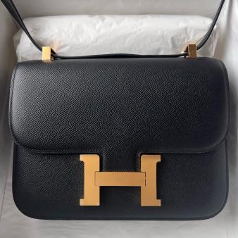 Hermes Black Epsom Calfskin Constance 1-24 Mirror Bag