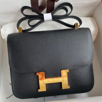 Hermes Black Epsom Calfskin Constance 24 Handmade Bag