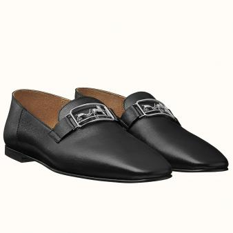 Hermes Black Goatskin Time Loafers