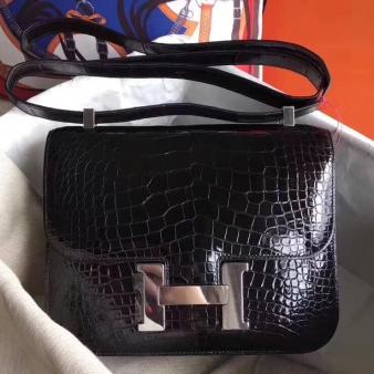 Hermes Black Niloticus Crocodile Constance 24 Handmade Bag