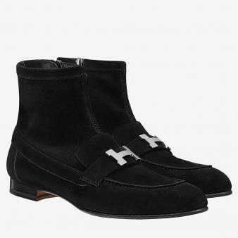 Hermes Black Saint Honore Suede Ankle Boots