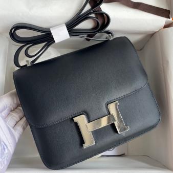 Hermes Black Swift Calfskin Constance 18 Handmade Bag