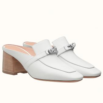 Hermes Blossom 60mm White Goatskin Mules